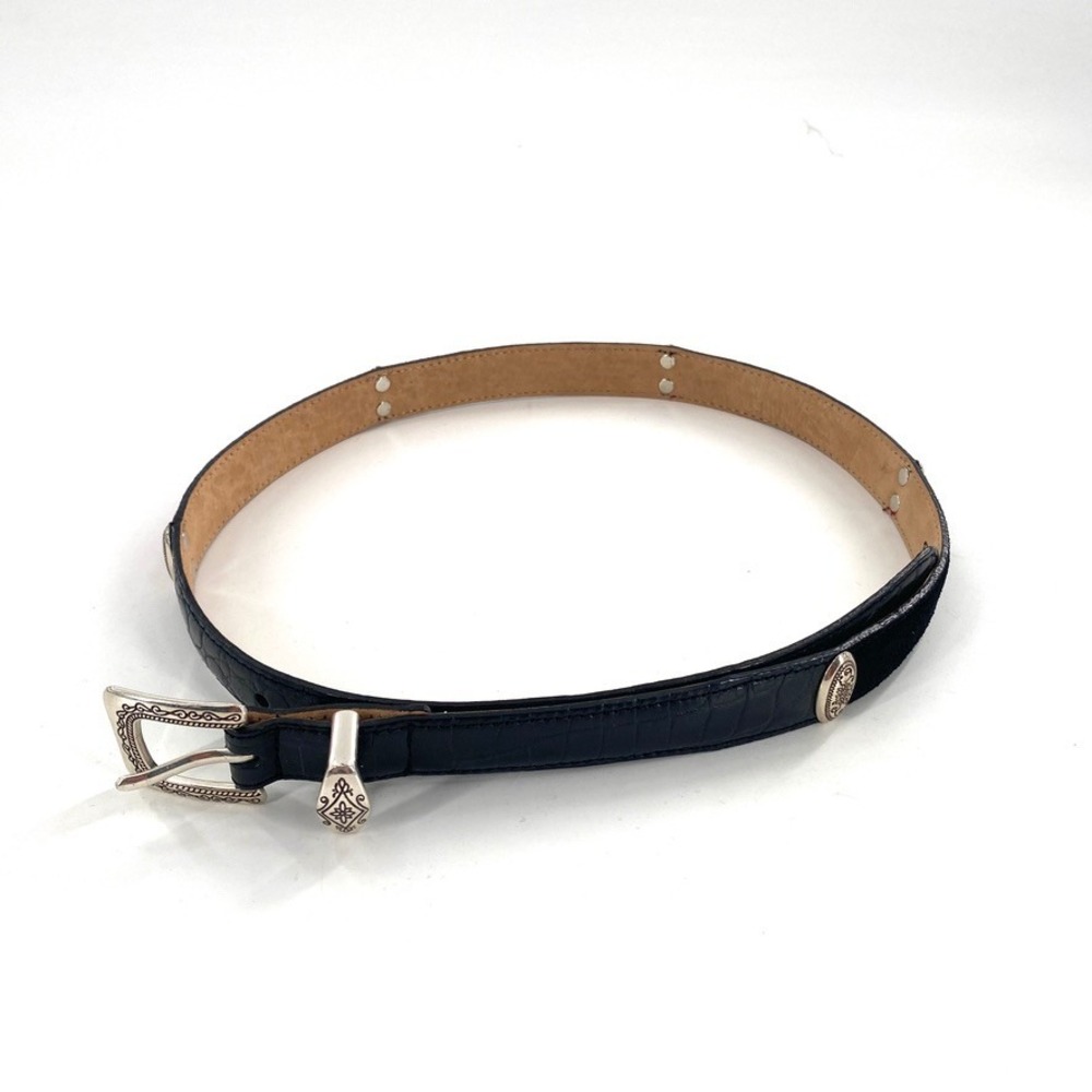 Talbots Black Red Croc Embossed Belt Silver Buckle Women's Suede Trimmed Size 32